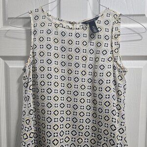 WHBM Top Blouse Womens Silk XS Aztec Artsy Core Piece Minimalist Quite Luxury